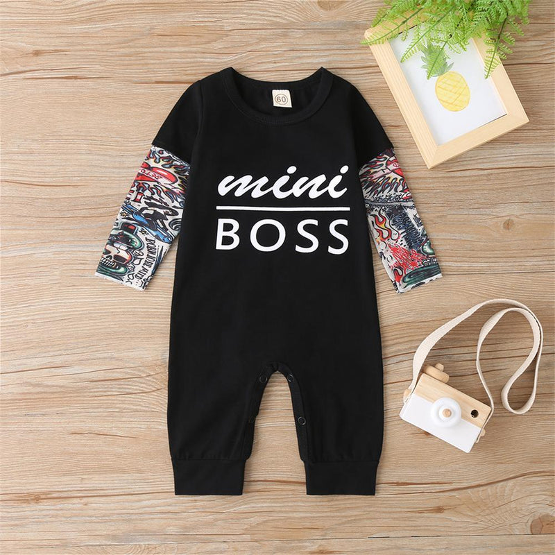 Baby Boys Letter Printed Long Sleeve Romper Cheap Cheap Bulk Baby Clothes - PrettyKid