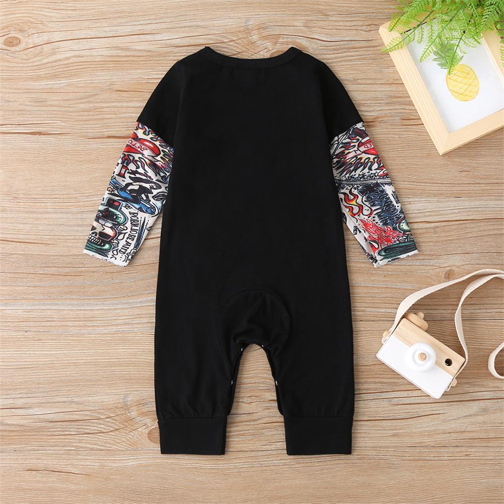 Baby Boys Letter Printed Long Sleeve Romper Cheap Cheap Bulk Baby Clothes - PrettyKid