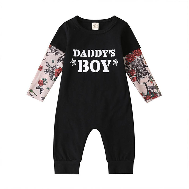 Baby Boys Letter Printed Long Sleeve Romper Cheap Cheap Bulk Baby Clothes - PrettyKid
