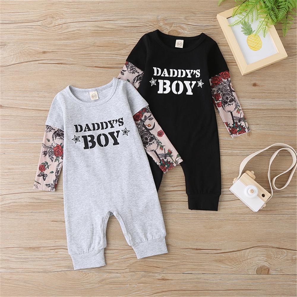 Baby Boys Letter Printed Long Sleeve Romper Cheap Cheap Bulk Baby Clothes - PrettyKid