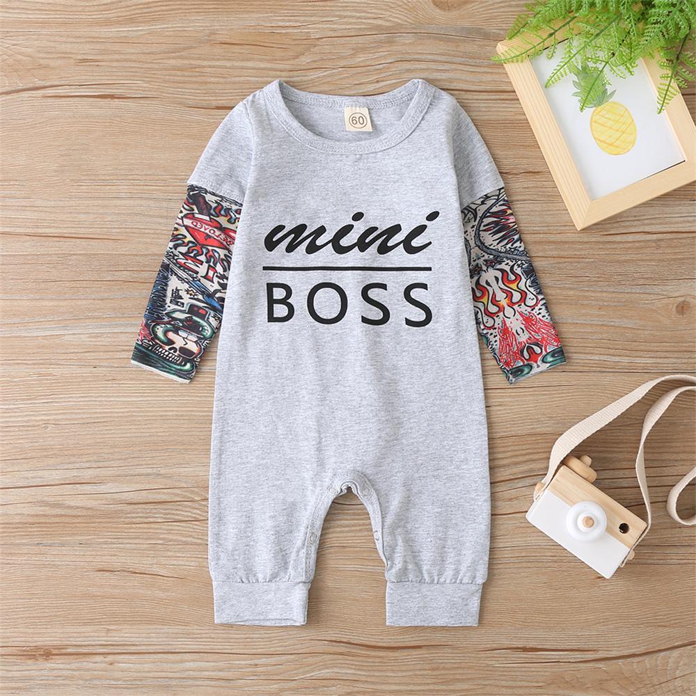 Baby Boys Letter Printed Long Sleeve Romper Cheap Cheap Bulk Baby Clothes - PrettyKid