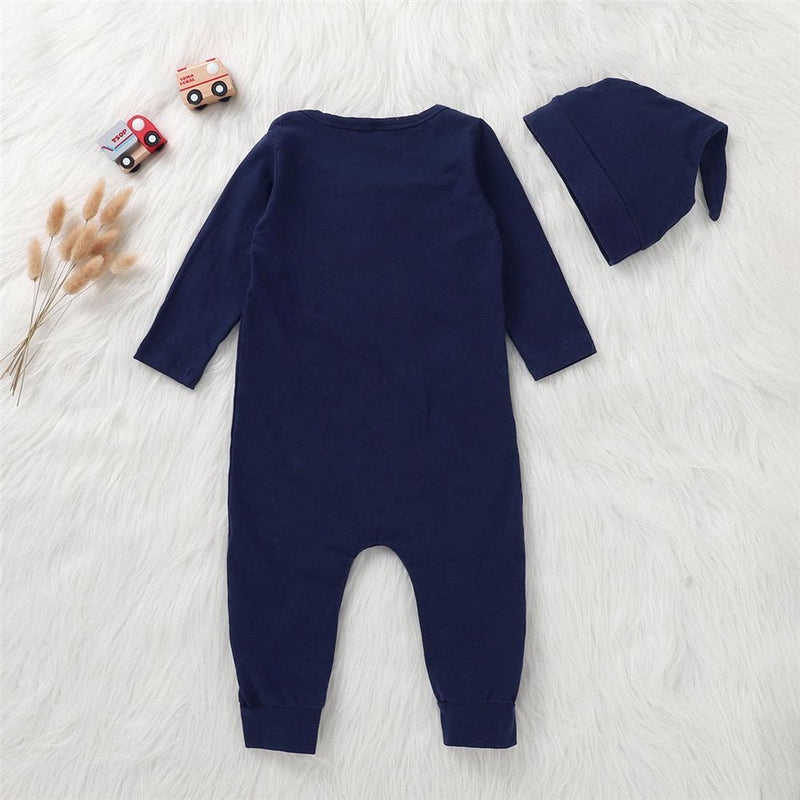 Baby Boys Letter Printed Long Sleeve Romper & Hats Baby Wholesales - PrettyKid