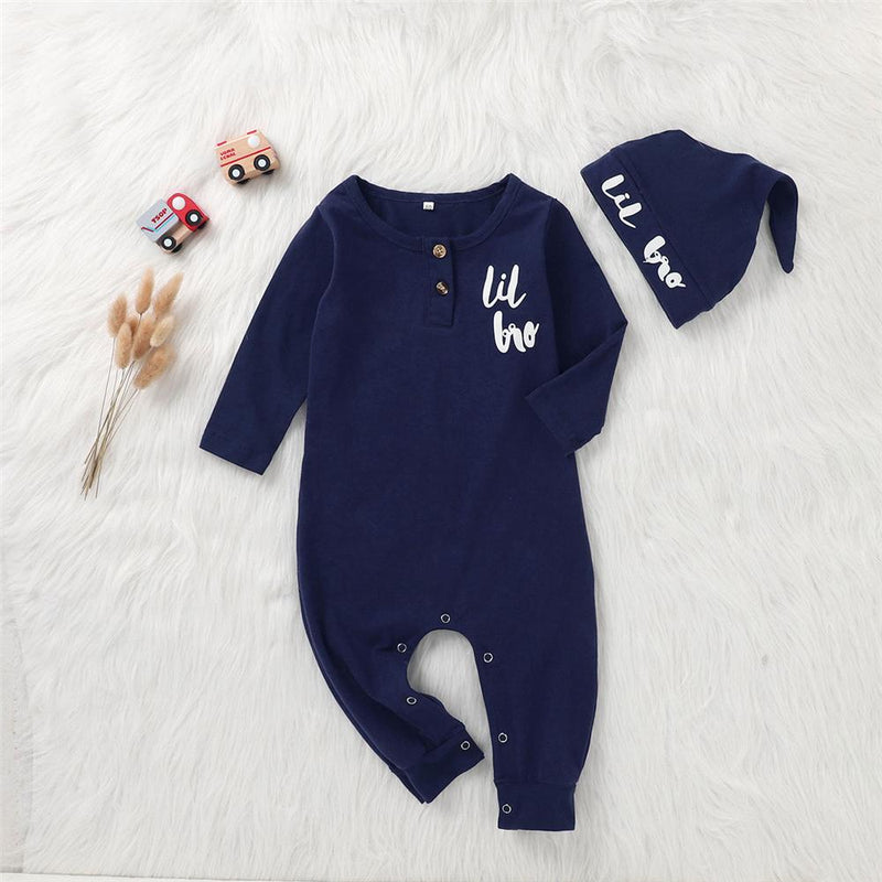 Baby Boys Letter Printed Long Sleeve Romper & Hats Baby Wholesales - PrettyKid