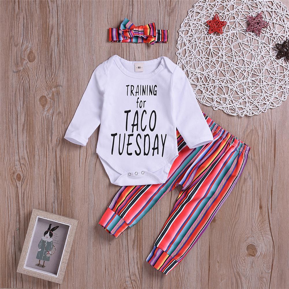 Girls Letter Printed Long Sleeve Romper & Striped Pants Baby Clothes Vendors - PrettyKid
