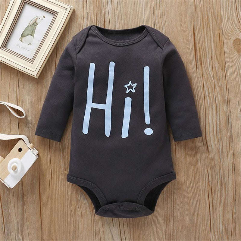 Baby Letter Printed Long Sleeve Rompers - PrettyKid