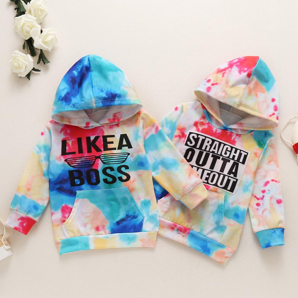 Unisex Letter Printed Long Sleeve Tie Dye Hooded Top Wholesale Toddler T Shirts - PrettyKid