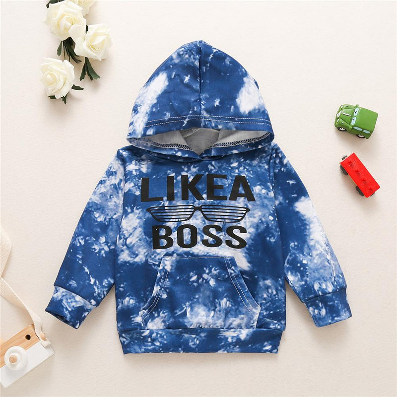 Unisex Letter Printed Long Sleeve Tie Dye Hooded Top Wholesale Toddler T Shirts - PrettyKid
