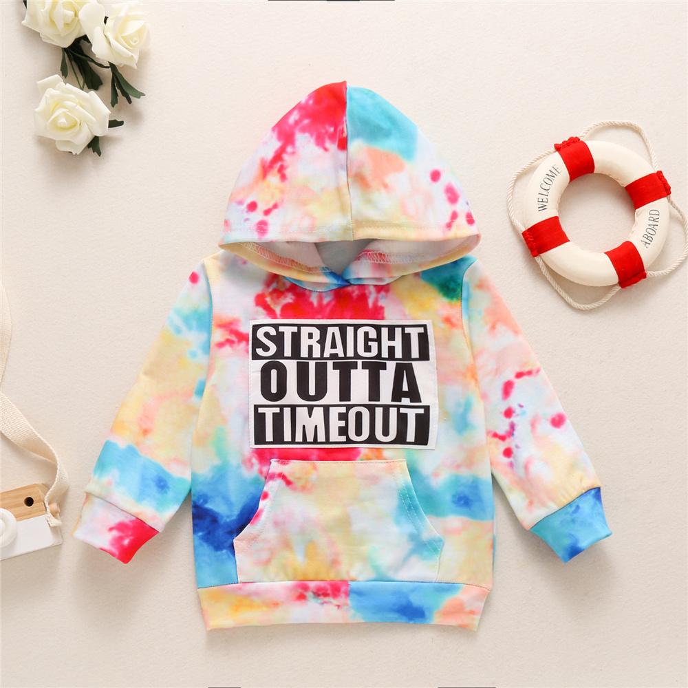 Unisex Letter Printed Long Sleeve Tie Dye Hooded Top Wholesale Toddler T Shirts - PrettyKid