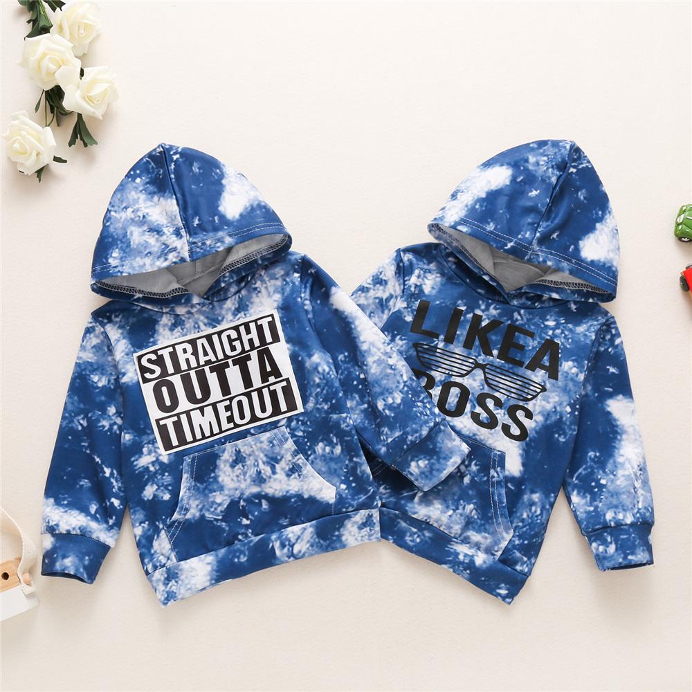 Unisex Letter Printed Long Sleeve Tie Dye Hooded Top Wholesale Toddler T Shirts - PrettyKid