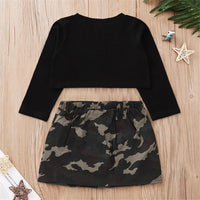 Girls Letter Printed Long Sleeve Top & Camo Button Skirt Wholesale Girls - PrettyKid