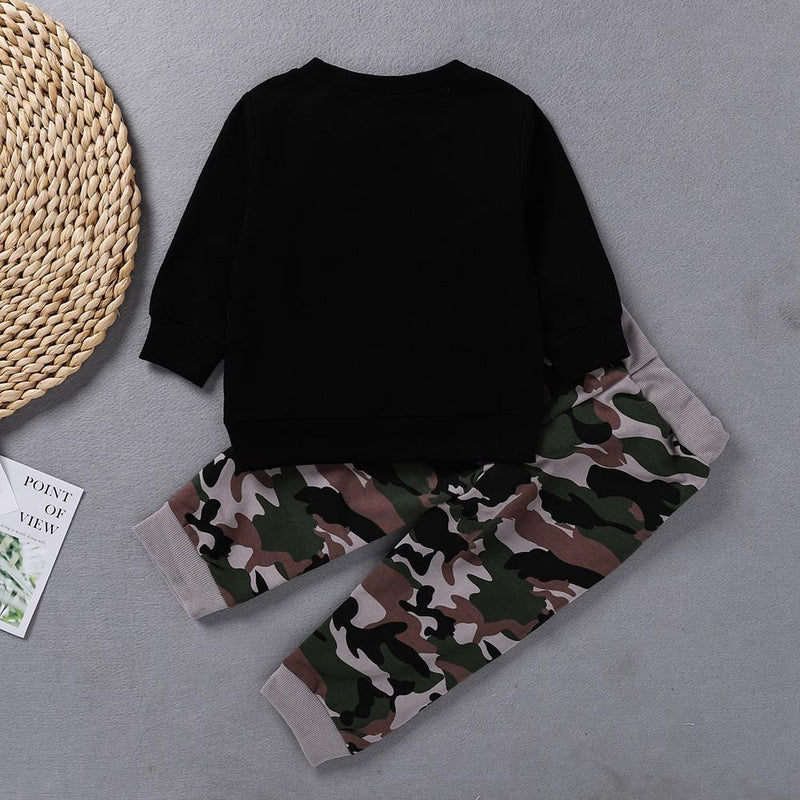 Baby Boys Letter Printed Long Sleeve Top & Camo Pants Boys Wholesale - PrettyKid