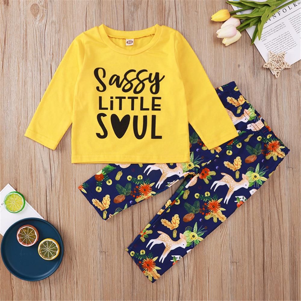 Baby Girls Letter Printed Long Sleeve Top & Cartoon Pants Babywear Wholesale - PrettyKid