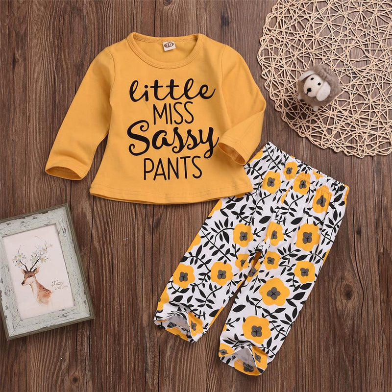 Girls Letter Printed Long Sleeve Top & Floral Pants - PrettyKid
