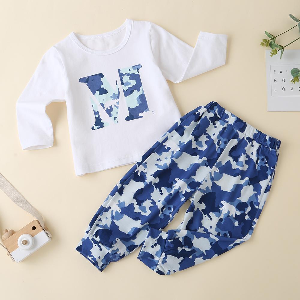 Baby Letter Printed Long Sleeve Top & Polar Bear Printed Pants - PrettyKid