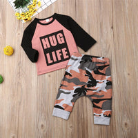 Boys Letter Printed Long Sleeve Tops & Camo Pants - PrettyKid