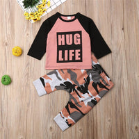 Boys Letter Printed Long Sleeve Tops & Camo Pants - PrettyKid