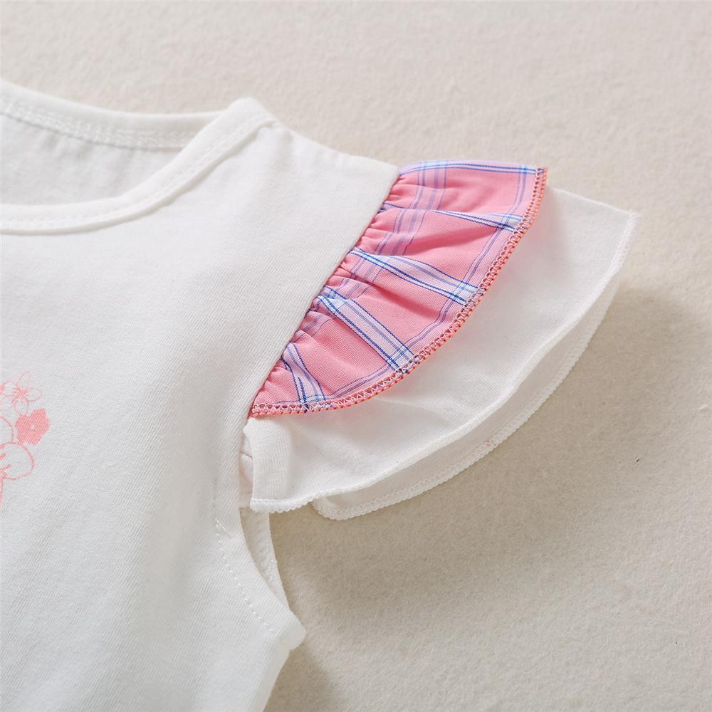 Toddler Girls Letter Printed Plaid Flying Sleeve Top & Shorts little girl clothing vendors - PrettyKid