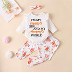 Baby Girls Letter Printed Romper Floral Pants & Headband Wholesale - PrettyKid