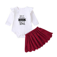 Baby Girls Letter Printed Romper & Hollow-out Skirt - PrettyKid