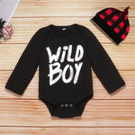 Baby Boys Letter Printed Romper & Plaid Pants & Hat Wholesale Baby Cloths - PrettyKid