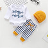 Baby Boys Letter Printed Rompers & Striped Pants & Hat - PrettyKid