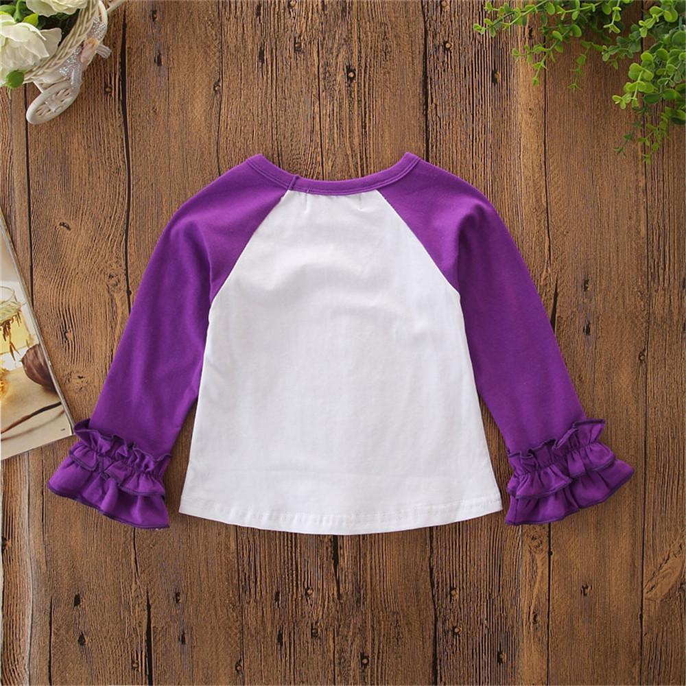 Girls Letter Printed Ruffle Long Sleeve T-shirt Girls Wholesale Clothing - PrettyKid