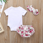 Baby Girls Letter Printed Short Sleeve Romper & Floral Printed Shorts Wholesale Baby Outfits - PrettyKid