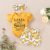 Baby Girls Letter Printed Short Sleeve Romper & Flower Shorts & Headband Baby clothing Cheap Wholesale - PrettyKid