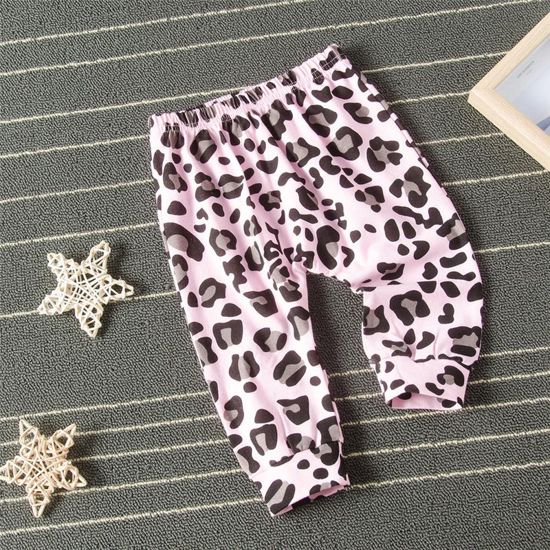 Baby Girls Letter Printed Short Sleeve Romper & Leopard Pants Baby clothing Cheap Wholesale - PrettyKid