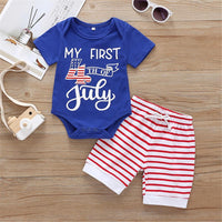 Baby Unisex Letter Printed Short Sleeve Romper & Striped Shorts Baby Wholesale vendors - PrettyKid