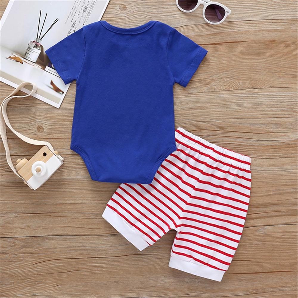 Baby Unisex Letter Printed Short Sleeve Romper & Striped Shorts Baby Wholesale vendors - PrettyKid