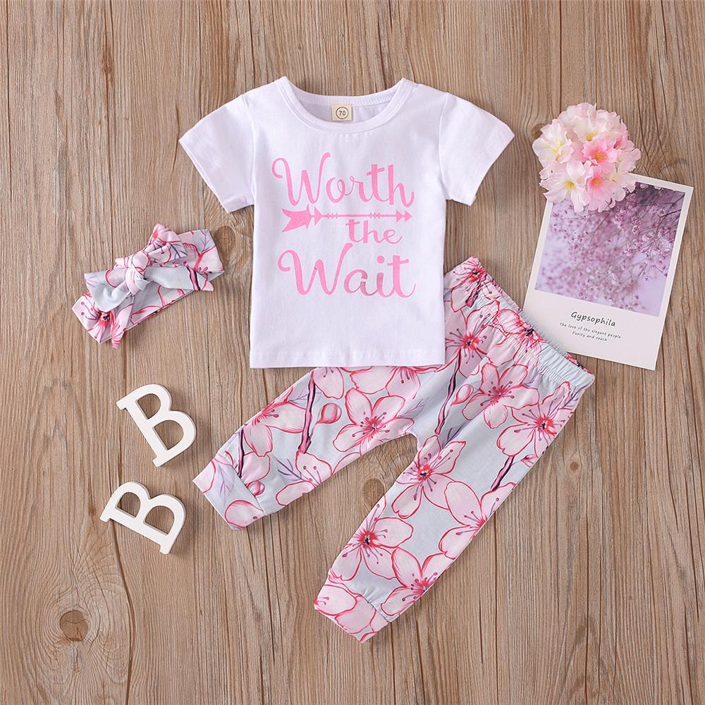 Baby Girls Letter Printed Short Sleeve Summer Suits Baby Clothes Cheap Wholesale - PrettyKid