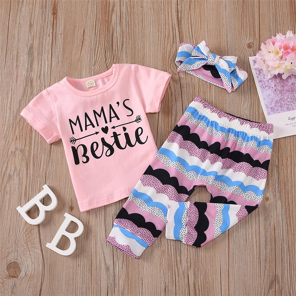 Baby Girls Letter Printed Short Sleeve Summer Suits Baby Clothes Cheap Wholesale - PrettyKid