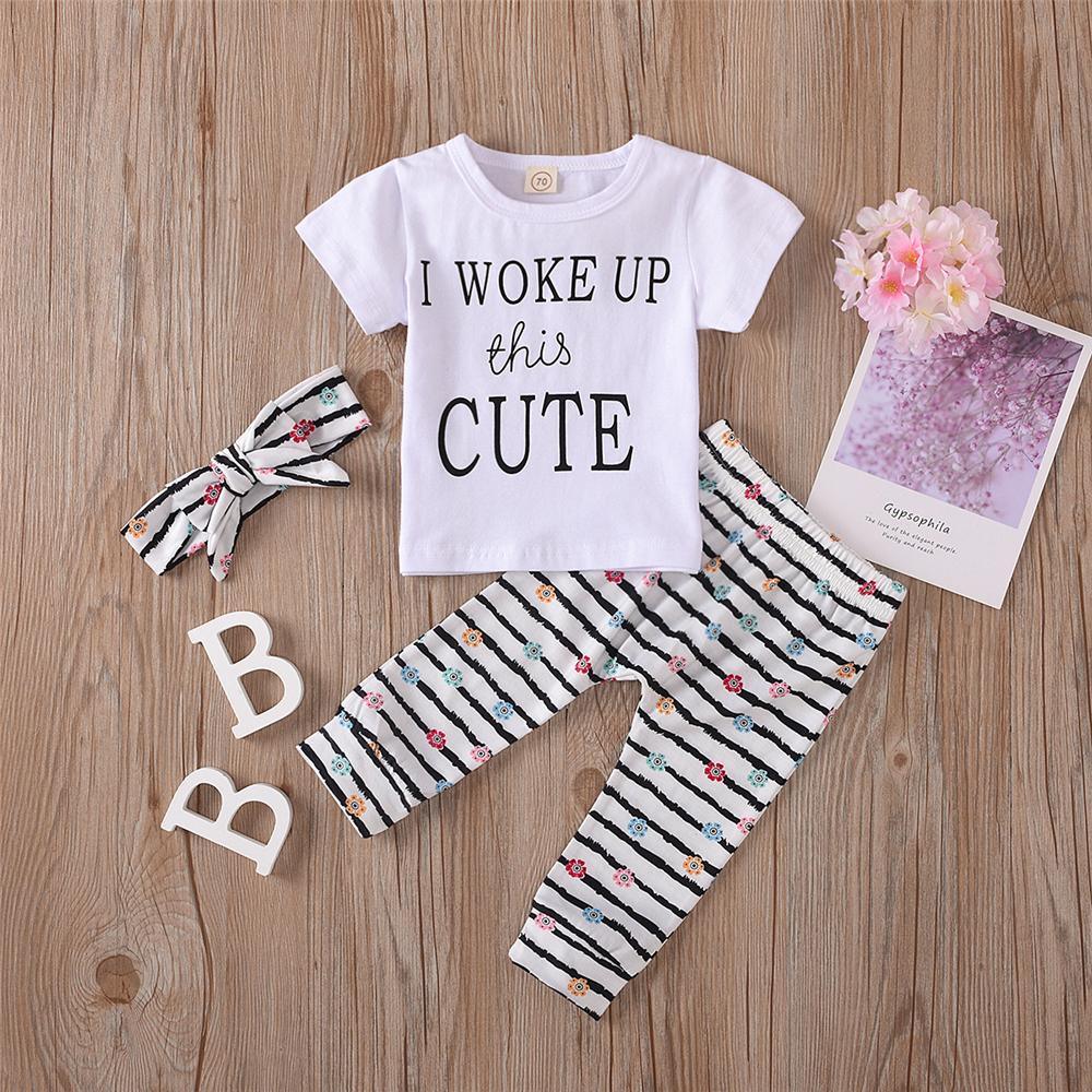 Baby Girls Letter Printed Short Sleeve Summer Suits Baby Clothes Cheap Wholesale - PrettyKid