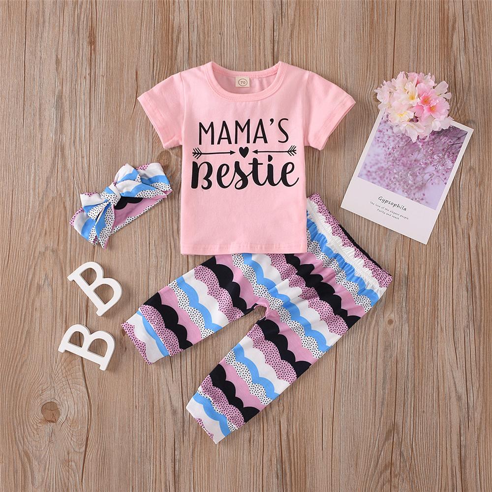 Baby Girls Letter Printed Short Sleeve Summer Suits Baby Clothes Cheap Wholesale - PrettyKid