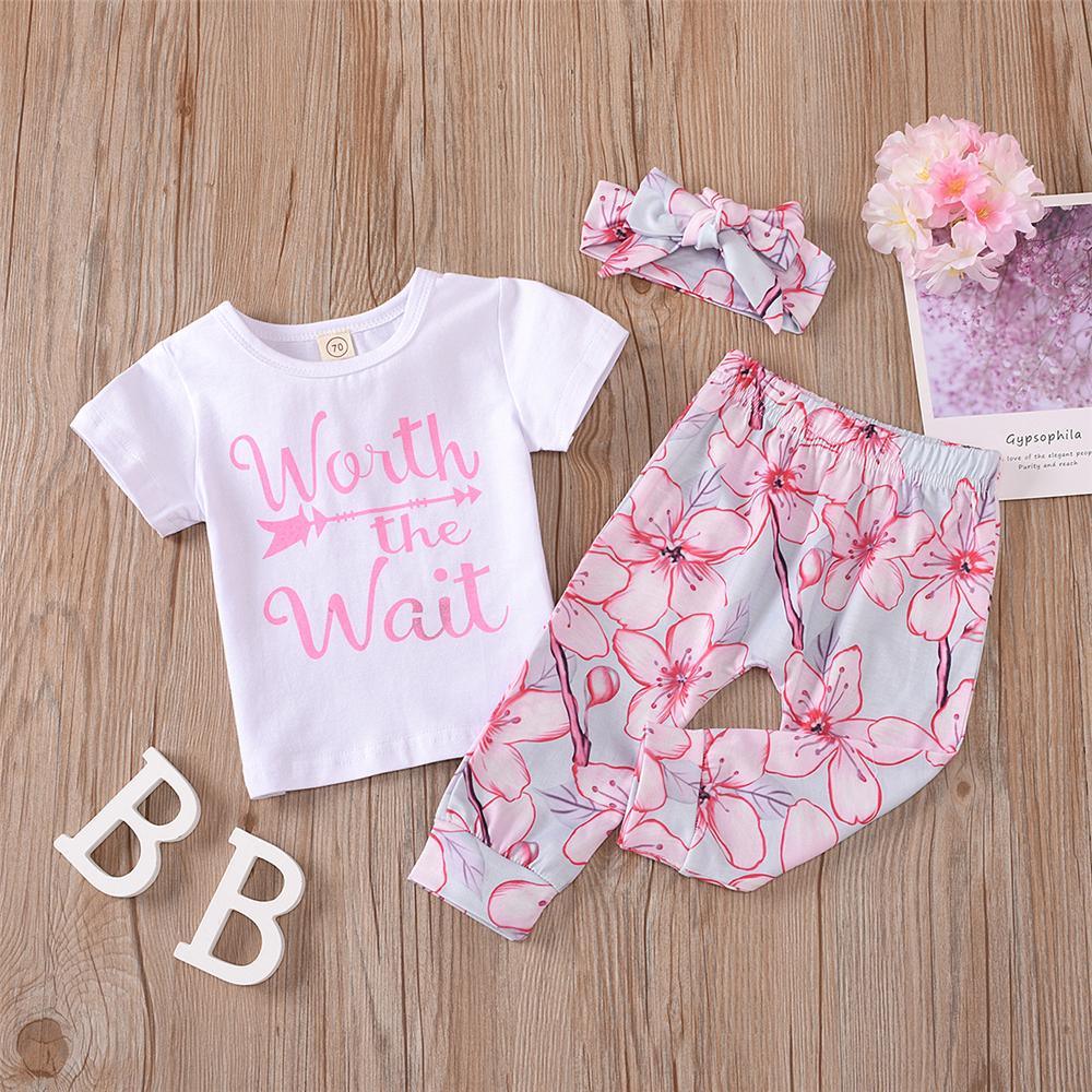 Baby Girls Letter Printed Short Sleeve Summer Suits Baby Clothes Cheap Wholesale - PrettyKid