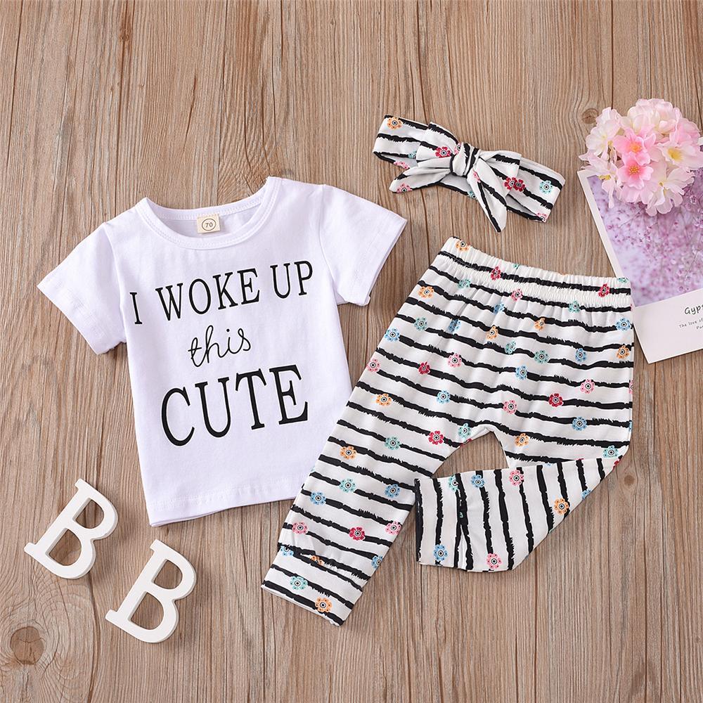 Baby Girls Letter Printed Short Sleeve Summer Suits Baby Clothes Cheap Wholesale - PrettyKid