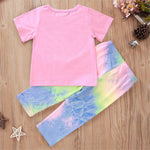Girls Letter Printed Short Sleeve Top & Tie Dye Pants Girls clothes Wholesale - PrettyKid