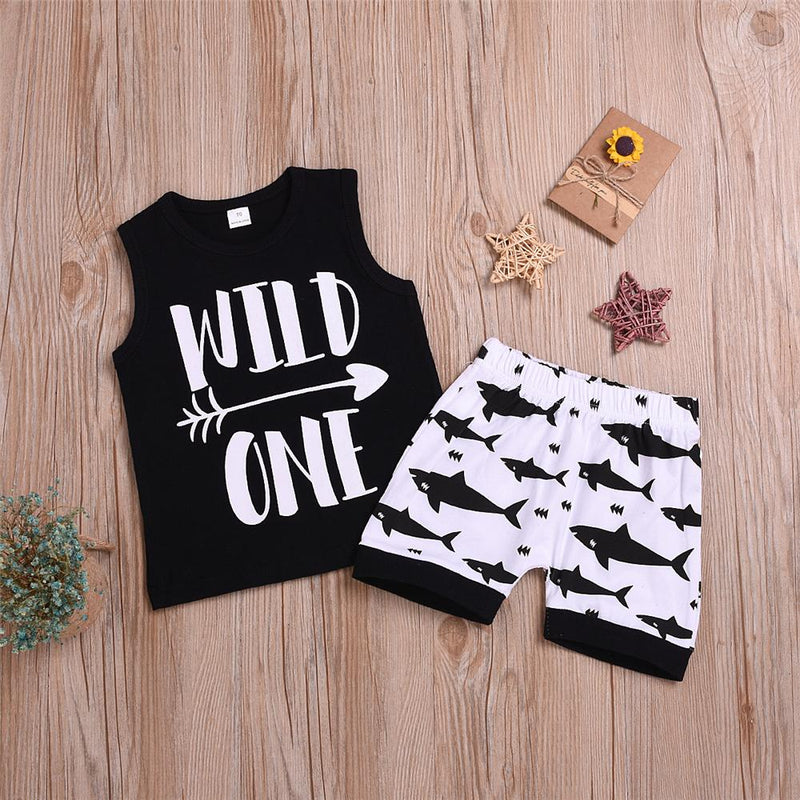 Baby Boy Letter Printed Sleeveless Top & Cartoon Shorts Baby clothing Wholesale vendors - PrettyKid