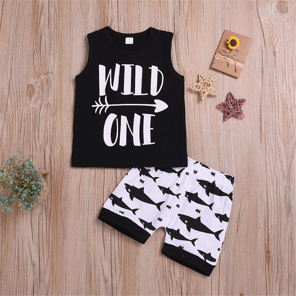 Baby Boy Letter Printed Sleeveless Top & Cartoon Shorts Baby clothing Wholesale vendors - PrettyKid
