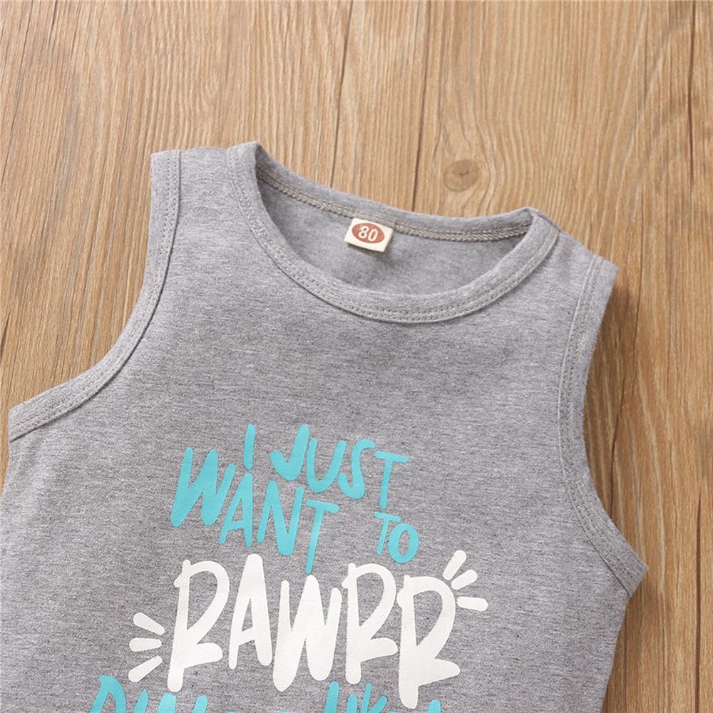 Boys Letter Printed Sleeveless Top & Dinosaur Printed Shorts Boy Wholesale clothes - PrettyKid