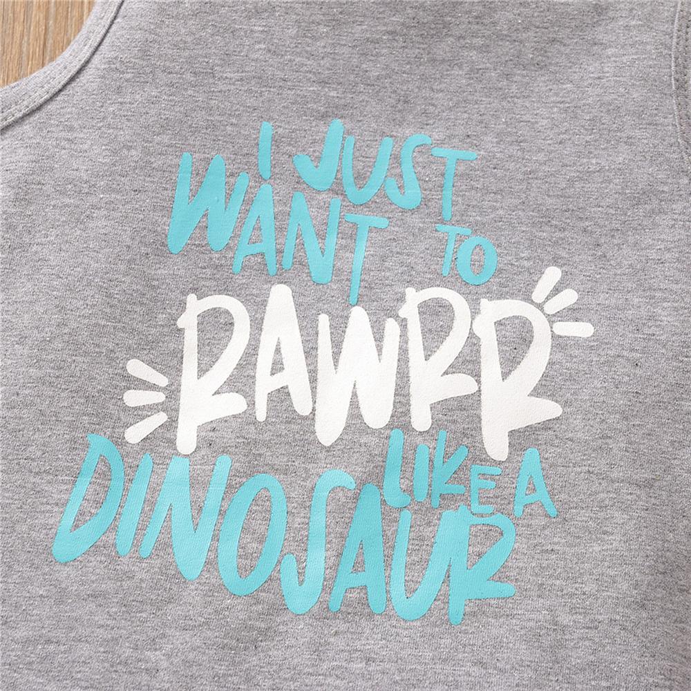 Boys Letter Printed Sleeveless Top & Dinosaur Printed Shorts Boy Wholesale clothes - PrettyKid