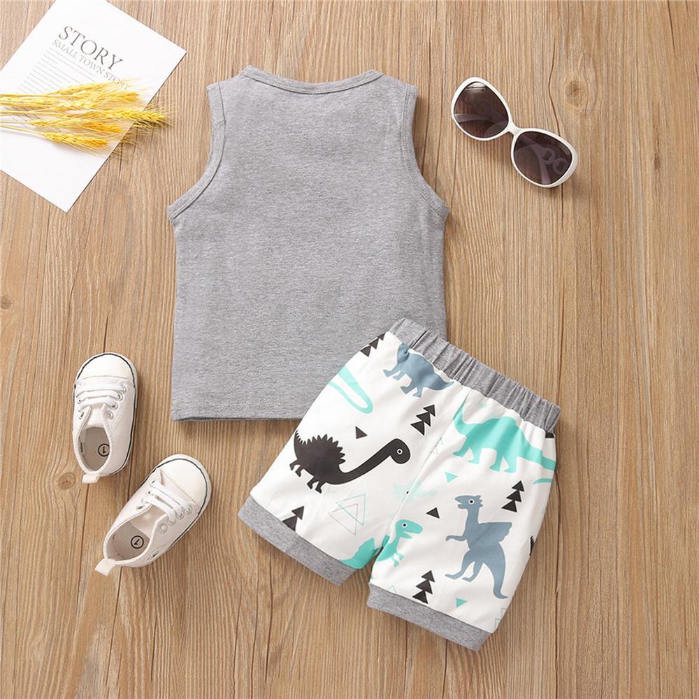 Boys Letter Printed Sleeveless Top & Dinosaur Printed Shorts Boy Wholesale clothes - PrettyKid