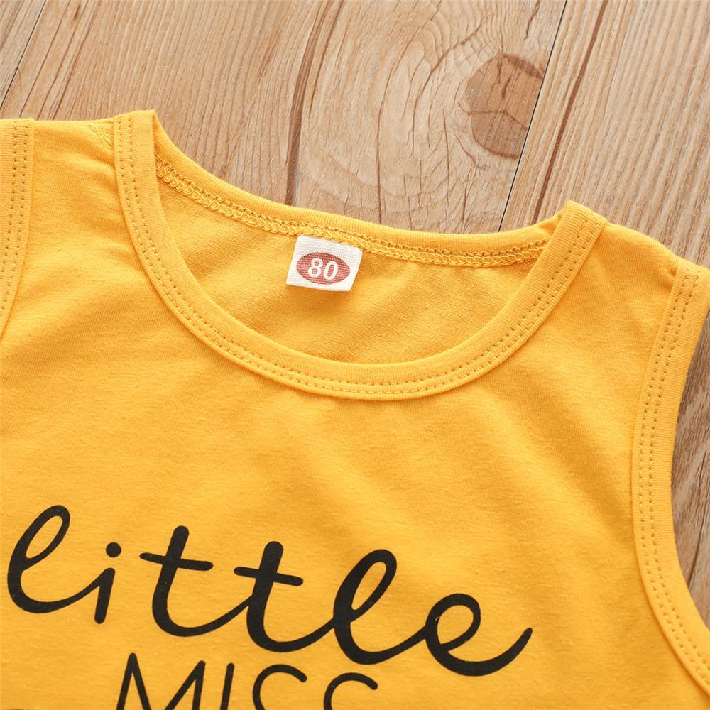 Girls Letter Printed Sleeveless Top & Sunflower Shorts & Headband Cheap Baby clothing - PrettyKid