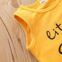 Girls Letter Printed Sleeveless Top & Sunflower Shorts & Headband Cheap Baby clothing - PrettyKid