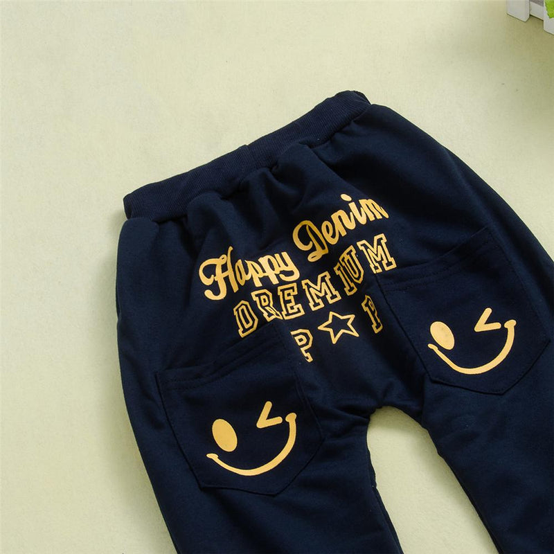 Boys Letter Printed Smiley Pants Boys Wholesale Clothing - PrettyKid