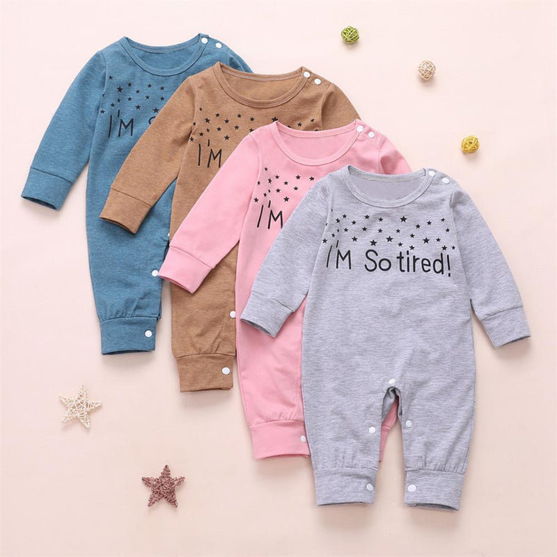 Baby Letter Printed Solid Long Sleeve Romperss - PrettyKid