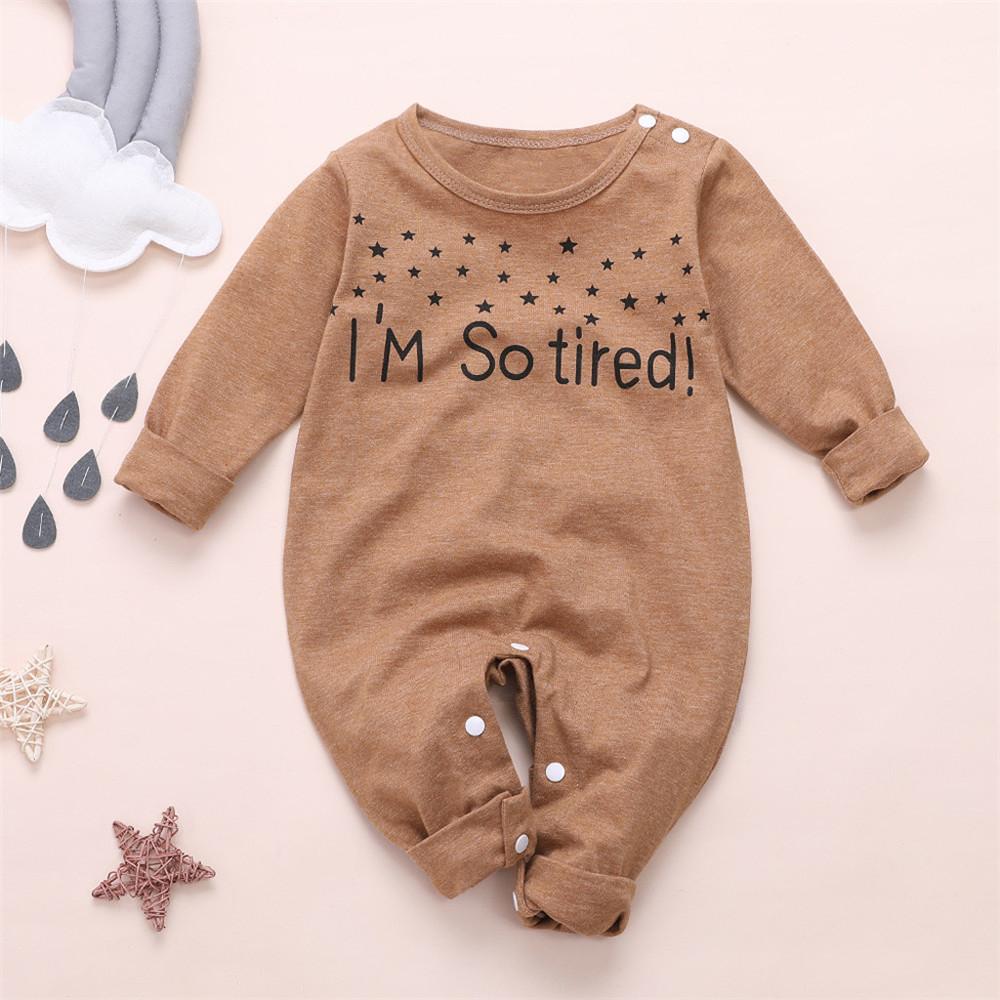 Baby Letter Printed Solid Long Sleeve Romperss - PrettyKid