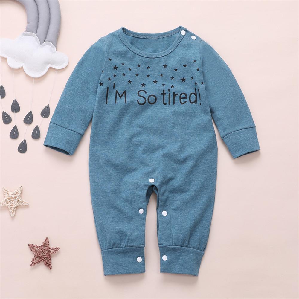 Baby Letter Printed Solid Long Sleeve Romperss - PrettyKid