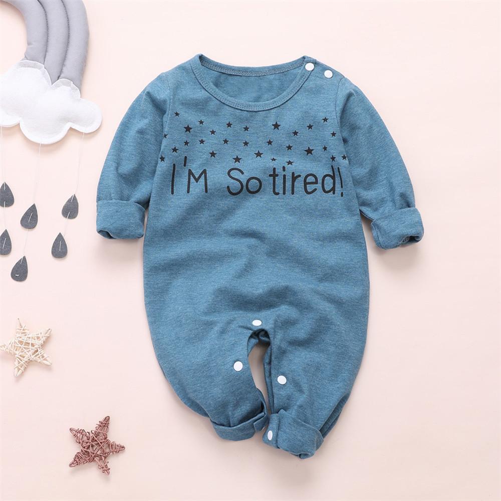 Baby Letter Printed Solid Long Sleeve Romperss - PrettyKid